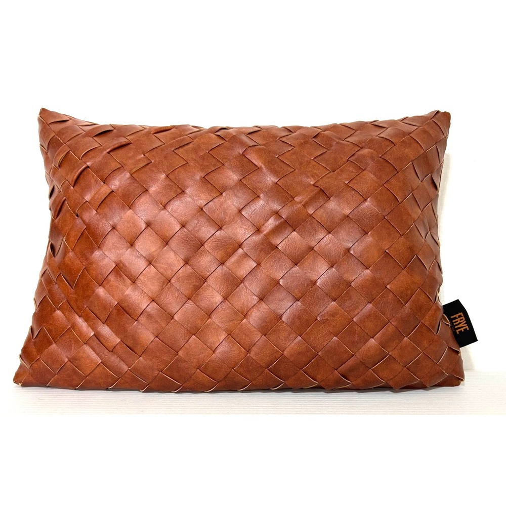Frye Pillow Woven Brown Faux Leather  14" x 20" Rectangular Lumbar EUC